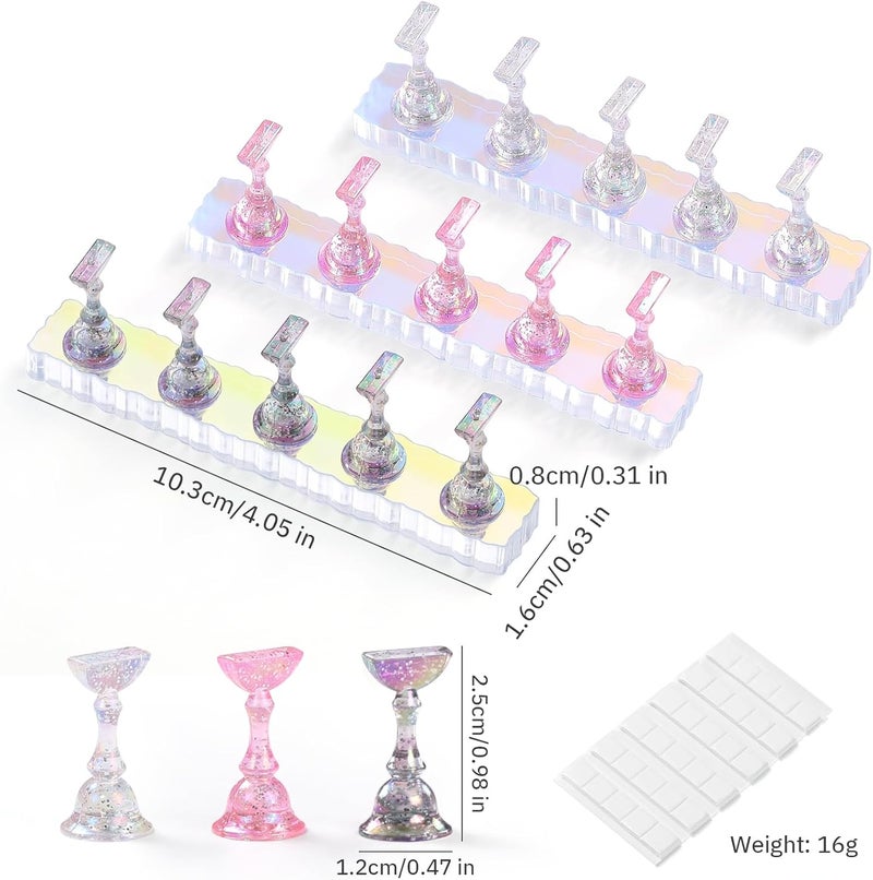 Etercycle 2 Set Nail Holder for Display Painting Nails - Aurora Acrylic Magnetic Practice Nail Stand Set - Fake Nail Holder for Press On Nails with Reusable Adhesive Putty (Pink+Black+Clear) - Image 3